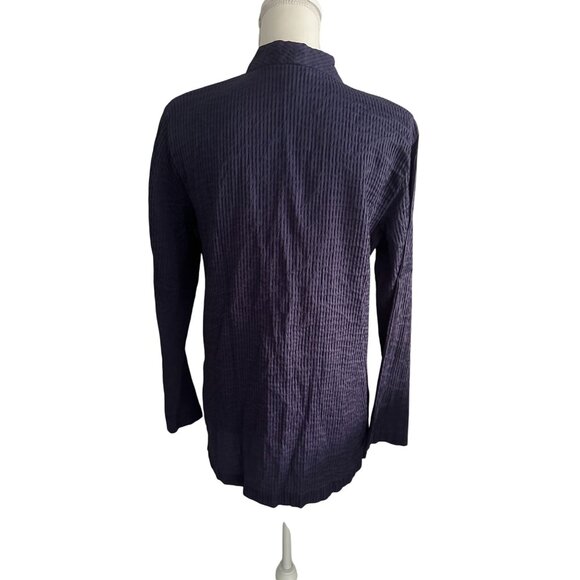 EILEEN FISHER Navy Pleated Tunic Button Down Blouse Size Medium - Picture 2 of 5